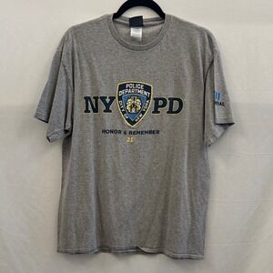 NYPD Honor & Remember 9/11 Memorial Graphic T-Shirt Mens Gray L NYPopular
